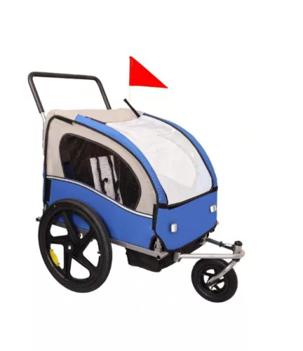 Blue bike trailer and jogger