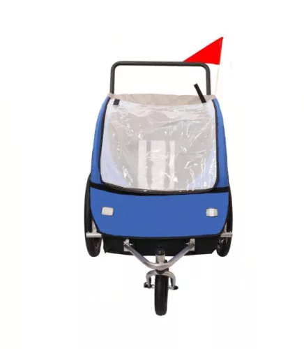 Blue bike trailer and jogger