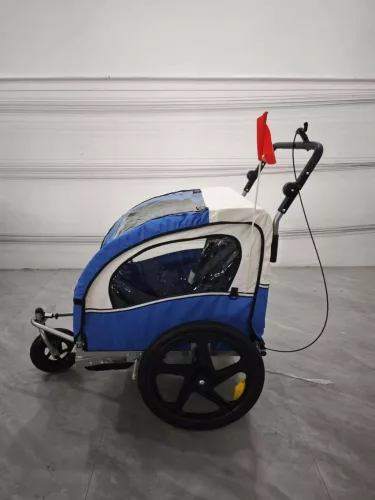 Blue bike trailer and jogger