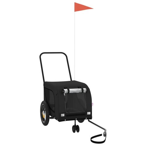  fekete oxford szövet és vas kisállatszállító kerékpár-utánfutó