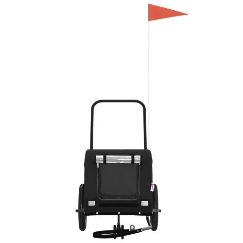  fekete oxford szövet és vas kisállatszállító kerékpár-utánfutó