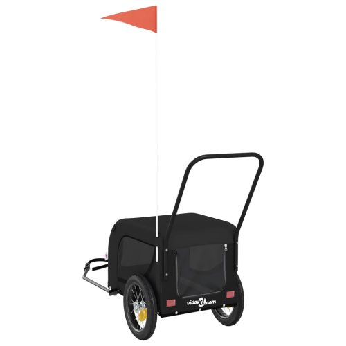  fekete oxford szövet és vas kisállatszállító kerékpár-utánfutó