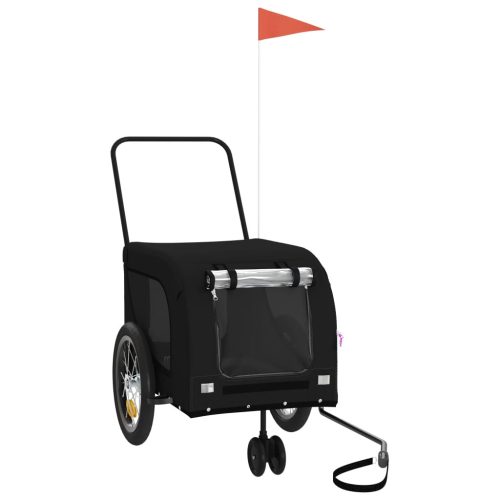  fekete oxford szövet és vas kisállatszállító kerékpár-utánfutó