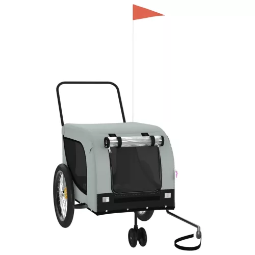  szürke-fekete oxford szövet és vas kisállatszállító utánfutó