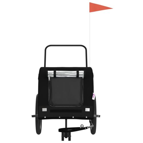  fekete oxford szövet és vas kisállatszállító kerékpár-utánfutó