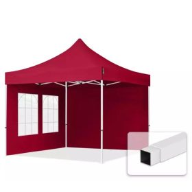   TP 3x3m összecsukható acél pavilon, 2 db oldalfallal - bordó