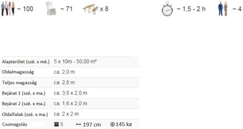 TP 5x10m standard rendezvénysátor, PVC 700 - fehér