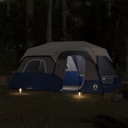  9 személyes világoskék LED-es felugró családi sátor