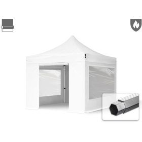   TP 3x3m összecsukható 850N alumínium pavilon, 4 db oldalfallal, tűzálló - fehér