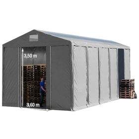   TP Vario 8x12m 3,6m oldalmagas raktársátor tetőablakkal, bejárat típusa: eltolható