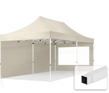  Professional összecsukható sátrak ECO 300g/m2 ponyvával, acélszerkezettel, 2 oldalfallal, panoráma ablakkal - 3x6m krém