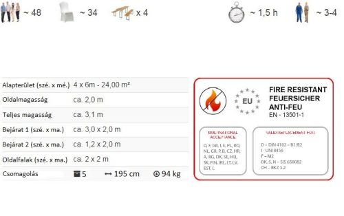 TP 4x6m standard rendezvénysátor, PVC 700 - fehér-szürke - tűzálló