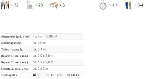 TP 4x4m standard rendezvénysátor, PVC 700 - fehér-szürke