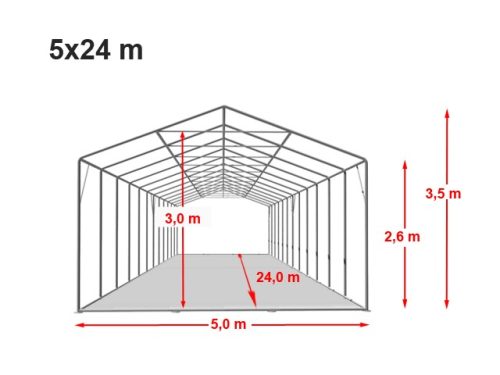 TP 5x24m 2,6m oldalmagas extra erősített rendezvénysátor, PVC 1400 - tűzálló - fehér