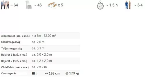 TP 4x8m standard rendezvénysátor, PVC 700 - fehér-zöld