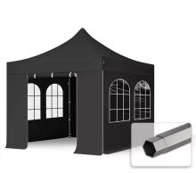   Professional összecsukható sátrak PREMIUM 350g/m2 ponyvával, acélszerkezettel, 4 oldalfallal, hagyományos ablakkal - 3x3m fekete