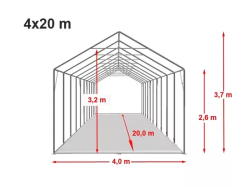TP Professional 4x20m 2,6m oldalmagas raktársátor PVC 800 ponyvával, szürke