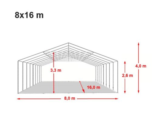 TP 8x16m 2,6m oldalmagas extra erősített rendezvénysátor, PVC 1400 - tűzálló - fehér