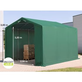   TP Outlander 3x6m 3m oldalmagas raktársátor tűzálló ponyvával, sötétzöld, bejárat típusa: standard