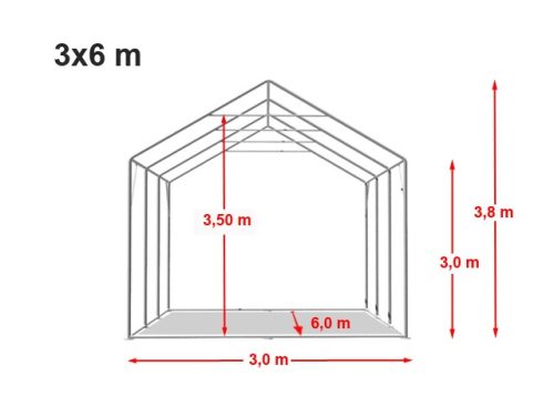 TP Outlander 3x6m 3m oldalmagas raktársátor tűzálló ponyvával, sötétzöld, bejárat típusa: standard