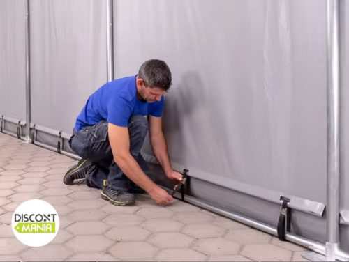 TP Outlander 3x6m 3m oldalmagas raktársátor tűzálló ponyvával, sötétzöld, bejárat típusa: standard