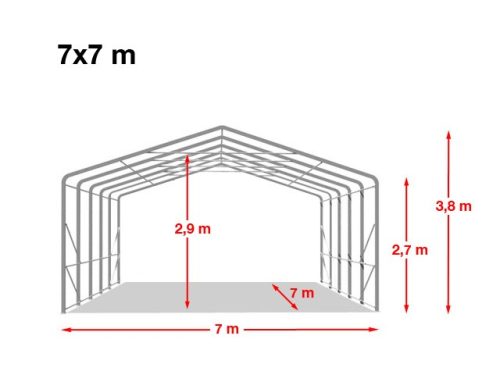 TP WIKINGER 7x7m 2,6m oldalmagas ponyvagarázs / sátorgarázs, PVC 850 ponyva - szürke