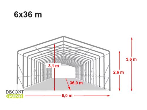Garažni šator 6x12m-bočna visina:2,7m, ulaz:4,1x2,9m-vatrootporno-WIKINGER PVC 720g/m2-u više boja