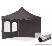   Professional összecsukható sátrak PROFESSIONAL 400g/m2 ponyvával, alumínium szerkezettel, 2 oldalfallal, hagyományos ablakkal -  3x3m sötétszürke