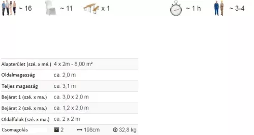 TP 4x2m standard rendezvénysátor, PE 450 - fehér