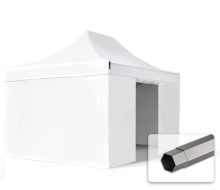   Professional összecsukható sátrak PREMIUM 350g/m2 ponyvával, acélszerkezettel, 4 oldalfallal, ablak nélkül - 3x4,5m fehér
