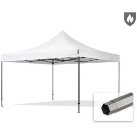   TP 4x4m összecsukható 800N acél pavilon, oldalfal nélkül, tűzálló - fehér