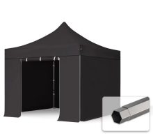   Professional összecsukható sátrak PREMIUM 350g/m2 ponyvával, acélszerkezettel, 4 oldalfallal, ablak nélkül - 3x3m fekete