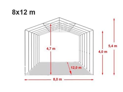 Raktársátor 8x12m professional 4m oldalmagassággal, tetőablakkal 720g/m2 - nehezen éghető PONYVÁVAL!