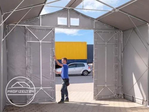 Raktársátor 8x12m professional 4m oldalmagassággal, tetőablakkal 720g/m2 - nehezen éghető PONYVÁVAL!