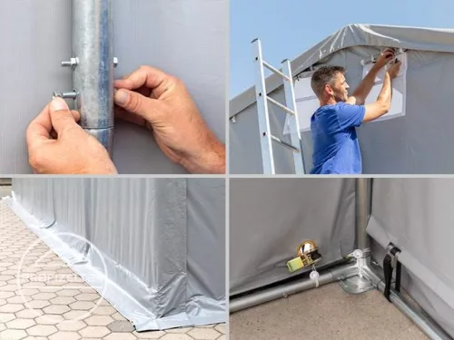 Raktársátor 8x12m professional 4m oldalmagassággal, tetőablakkal 720g/m2 - nehezen éghető PONYVÁVAL!