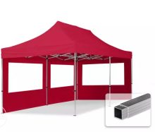   Professional összecsukható sátrak ECO 300 g/m2 ponyvával, alumínium szerkezettel, 2 oldalfallal + 3 ablakkal - 3x6m bordó