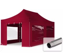   Professional összecsukható sátrak PREMIUM 350g/m2 ponyvával, acélszerkezettel, 4 oldalfallal, panoráma ablakkal - 3x6m bordó