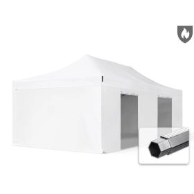   TP 4x8m összecsukható 850N alumínium pavilon, 4 db oldalfallal, ablak nélkül, tűzálló - fehér