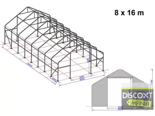 TP Everest 8x16m 3m oldalmagas raktársátor nehezen éghető PRIMEtex 2300 ponyvával, fehér