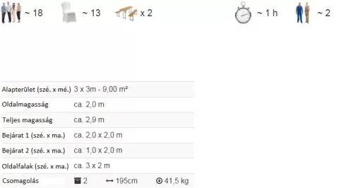 TP 3x3m standard rendezvénysátor, PE 450 - fehér