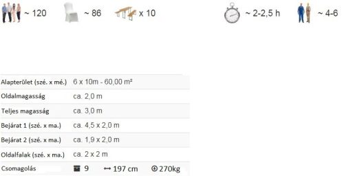 TP 6x10m erősített rendezvénysátor, PVC 800 - fehér