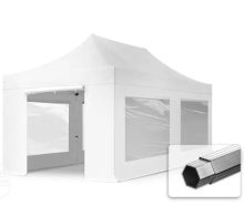   Professional összecsukható sátrak PROFESSIONAL 400g/m2 ponyvával, alumínium szerkezettel, 2 oldalfallal, panoráma ablakkal - 3x6m fehér