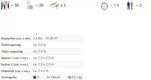 TP 3x6m standard rendezvénysátor, PE 450 - fehér